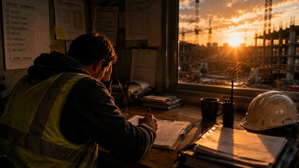 Rapport journalier de chantier rédigé en fin de journée
